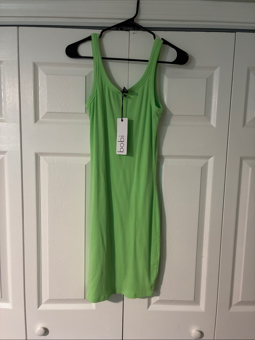 bobi Ribbed Scoop Tank Midi Dress in Lime